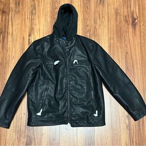 Apt. 9 Men's Black Faux Leather Jacket with Hood New no tags